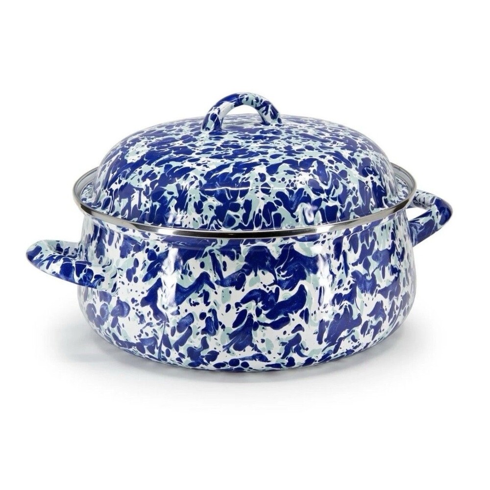 Golden Rabbit Cobalt Blue Swirl Enamelware Spatterware Dutch Oven Pot 2.5 qt New